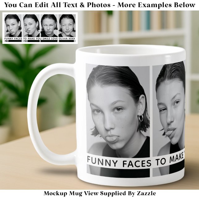 Mug 4 Visages Drôles Photos Personnalisées & Long Mess (Créateur téléchargé)