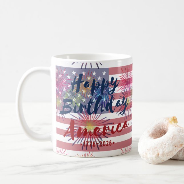 Mug 4th of July Happy Birthday America USA 250th (Avec donut)