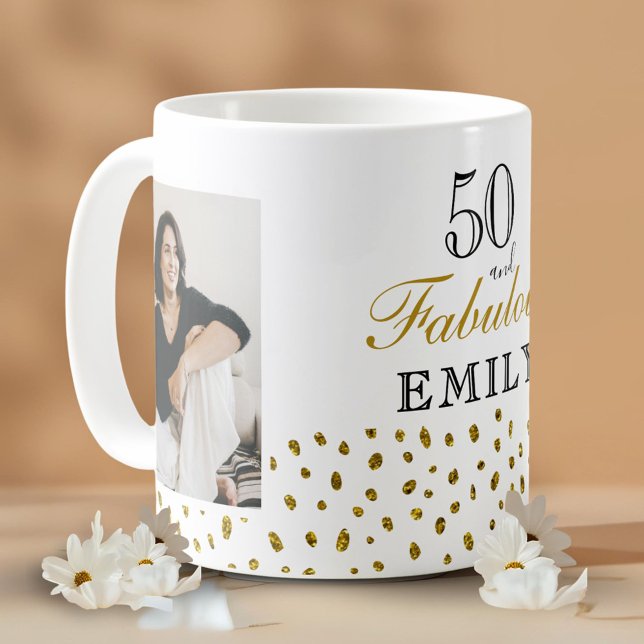 Mug 50 and Fabulous Gold Glitter Photo 50th Birthday (Créateur téléchargé)