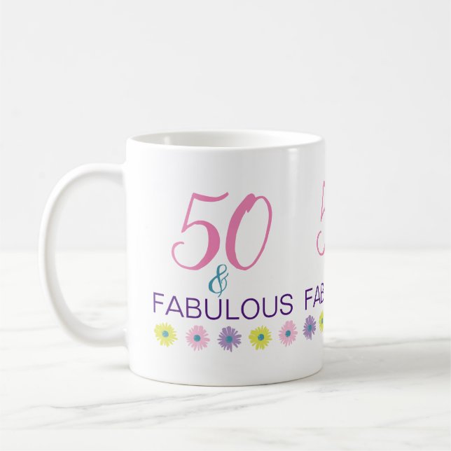 Mug 50 ans et fabuleux 50e anniversaire amusant violet (Gauche)