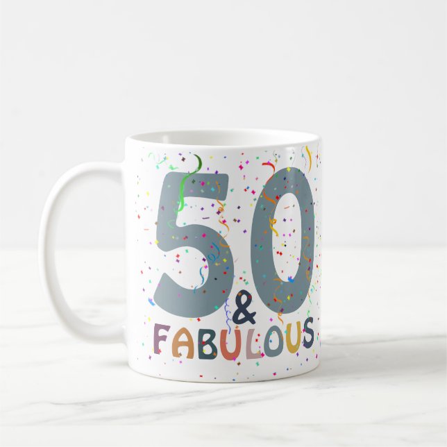 Mug 50 ans et Fabuleux Anniversaire Bleu Typographie M (Gauche)