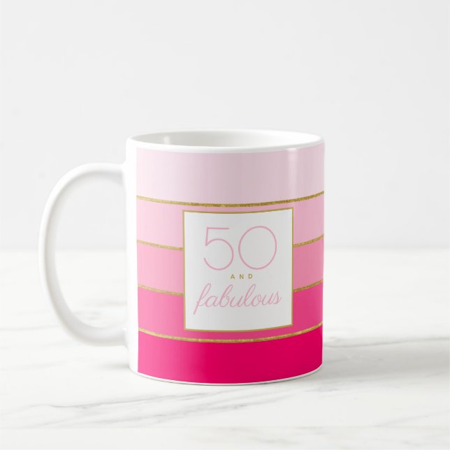 Mug 50 ans et fabuleux anniversaire rose or (Gauche)