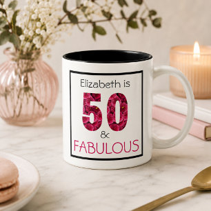 Mug 50 ans et Fabuleux Fleurs Roses Personnalisé