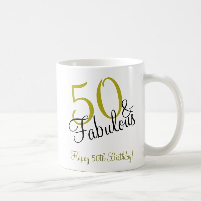 Mug 50 ans & Fabuleux Or & Noir Joyeux Anniversaire (Droite)