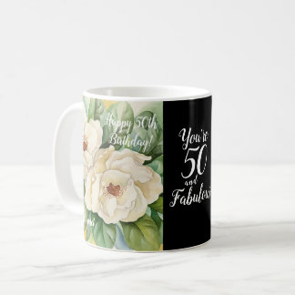 Mug 50 Et fabuleux 50e anniversaire noir floral