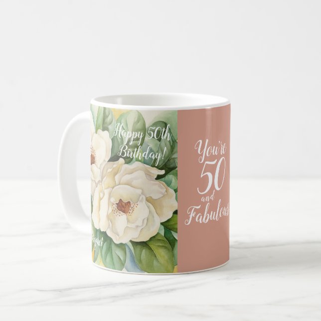 Mug 50 Et fabuleux 50e anniversaire Rose Gold Floral (Devant gauche)