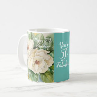 Mug 50 Et fabuleux 50e anniversaire Turquoise Nom flor