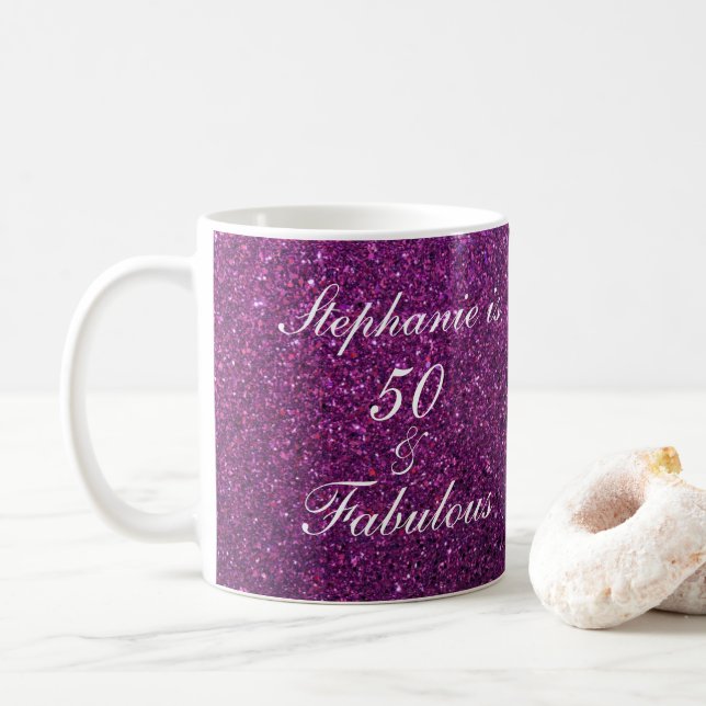 Mug 50 Et Fabuleux Anniversaire Violet Parties scintil (Avec donut)