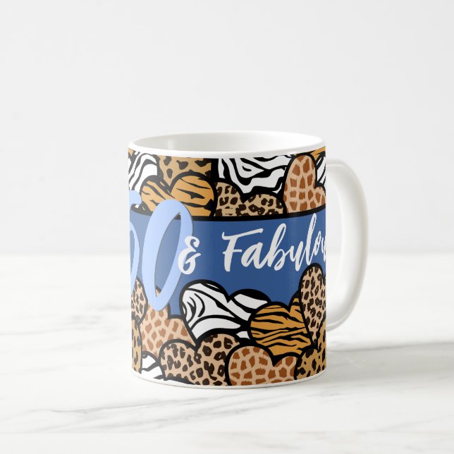 Mug 50 et fabuleux Coeurs Posters de animaux Bleus Sty (Devant droit)