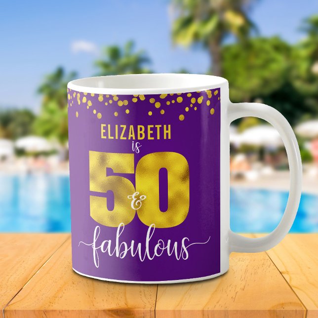 Mug 50 et fabuleux dots de feuille d'or violet d'anniv (Créateur téléchargé)