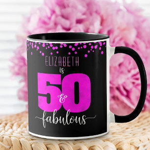 Mug 50 et fabuleux noir bouillant rose points annivers