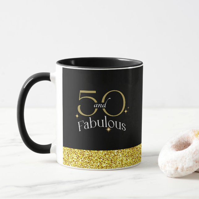 Mug 50 et fabuleux script élégant Parties scintillant  (Avec donut)