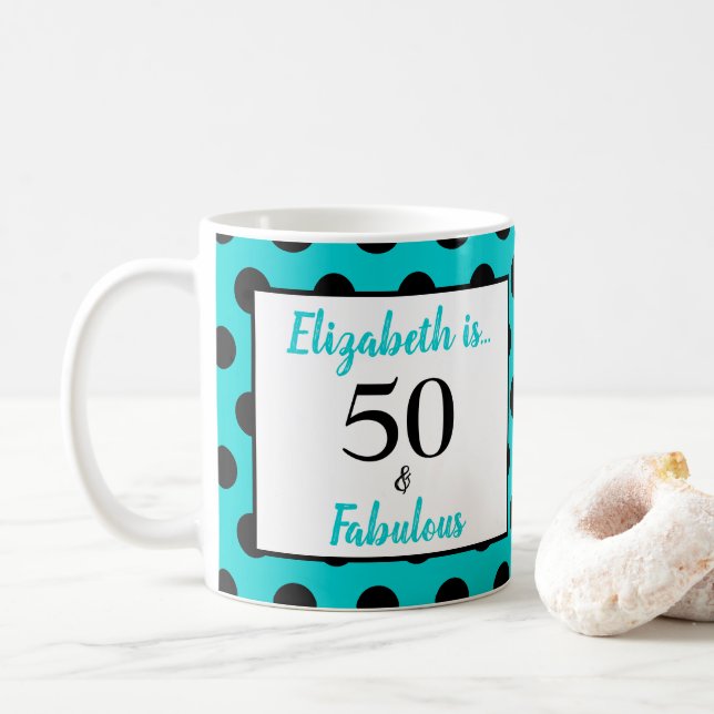 Mug 50 et Fabuleux turquoise bleu Polka point (Avec donut)
