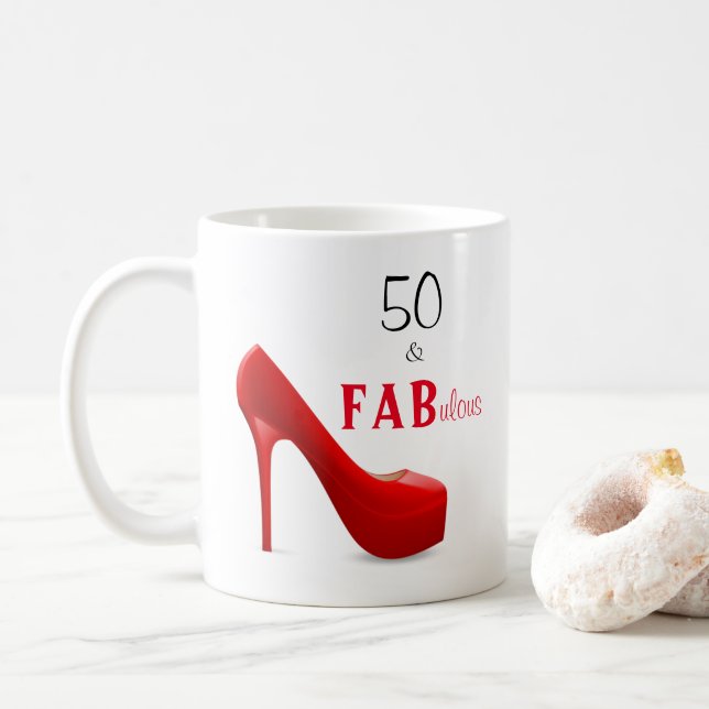 Mug 50 et Fabulous Rouge et Noir 50e anniversaire (Avec donut)