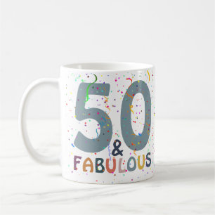Mug 50 & Fabuleux Anniversaire Bleu mignon Typographie