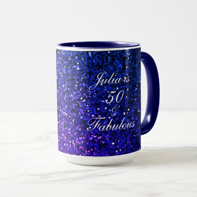 Mug 50 Fabuleux Anniversaire Parties scintillant Bleue (Devant droit)