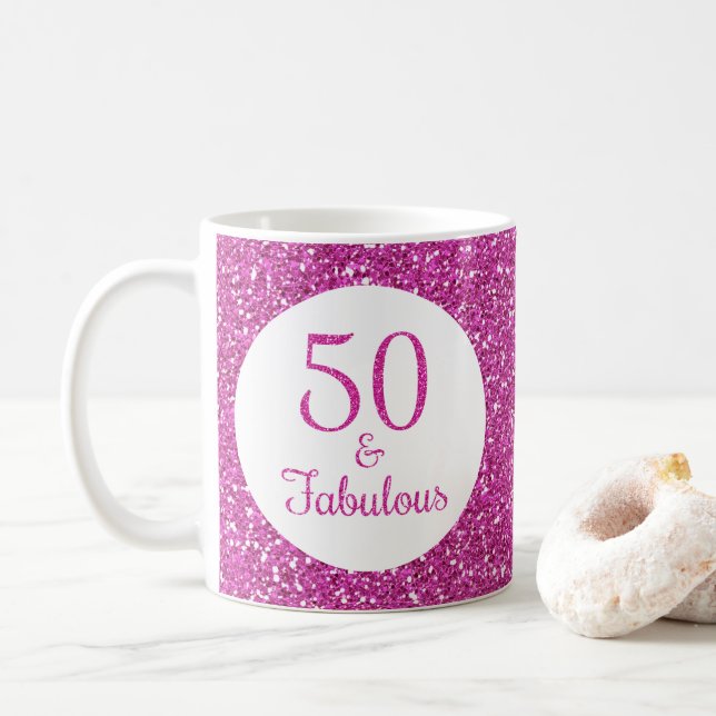 Mug 50 & Fabuleux Anniversaire Parties scintillant ros (Avec donut)