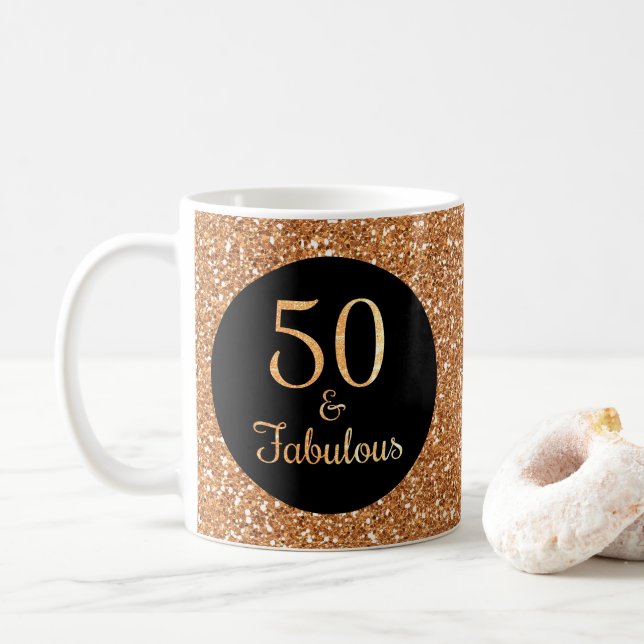 Mug 50 & Fabuleux Anniversaire Sparkly Gold Parties sc (Avec donut)