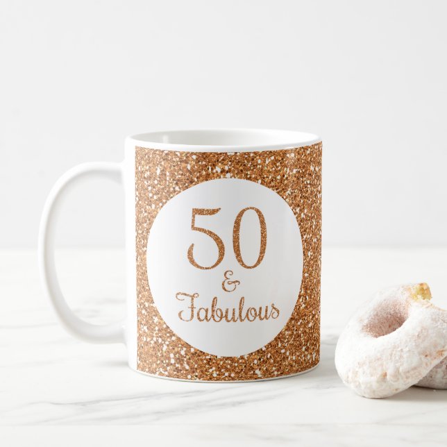 Mug 50 & Fabuleux anniversaire Sparkly Gold Parties sc (Avec donut)
