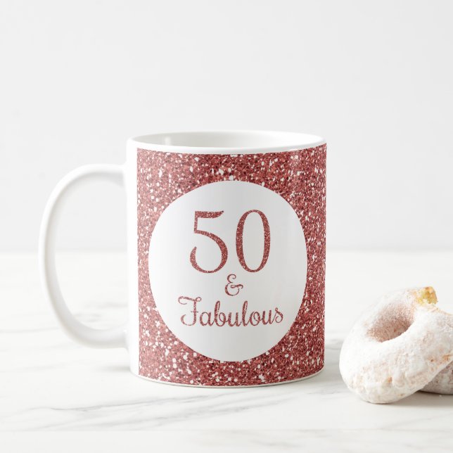 Mug 50 & Fabuleux anniversaire Sparkly Rose Gold Parti (Avec donut)