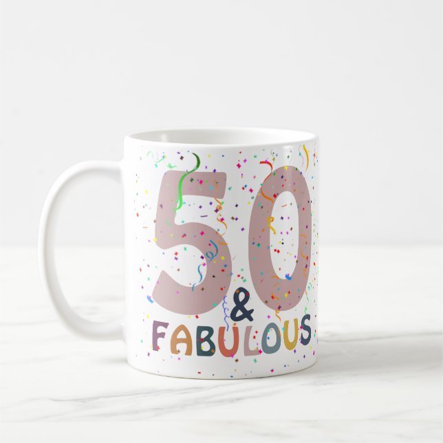 Mug 50 & Fabuleux Confetti Rose Typographie Moderne (Gauche)