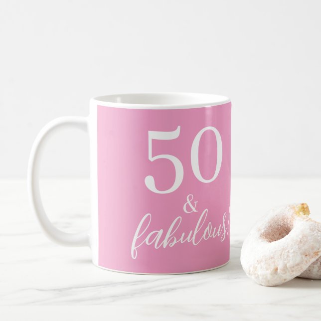 Mug 50 Fabuleux rose 50e anniversaire Personnalisé (Avec donut)