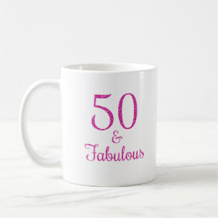 Mug 50 & Fabulous Parties scintillant rose typographie