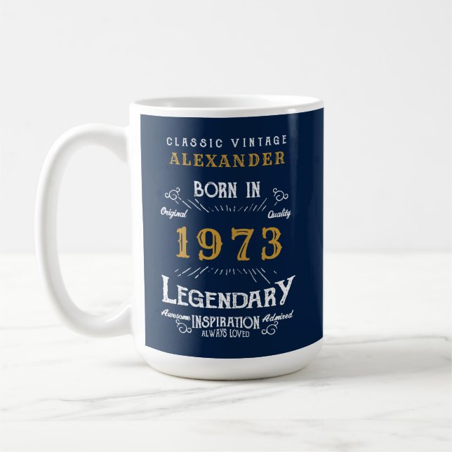 Mug 50e anniversaire 1973 Ajouter votre nom Café légen (Gauche)