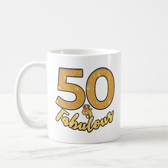 Mug 50e anniversaire 50 ans et fabuleux effet or (Gauche)