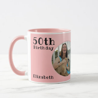 Mug 50e anniversaire 50 ans Modèle photo de texte rose
