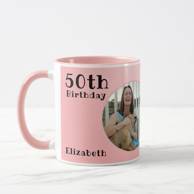 Mug 50e anniversaire 50 ans Modèle photo de texte rose (Gauche)