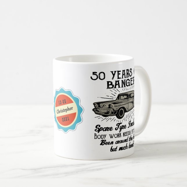 Mug 50e anniversaire 50 Funny Vintage Car personnalisé (Devant droit)