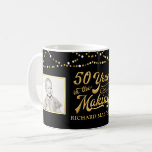 Mug 50e anniversaire Alors et maintenant Photos Black 