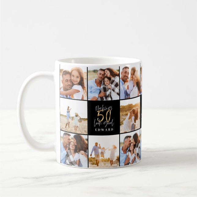 Mug 50e anniversaire de l'or noir collage photo chic (Gauche)