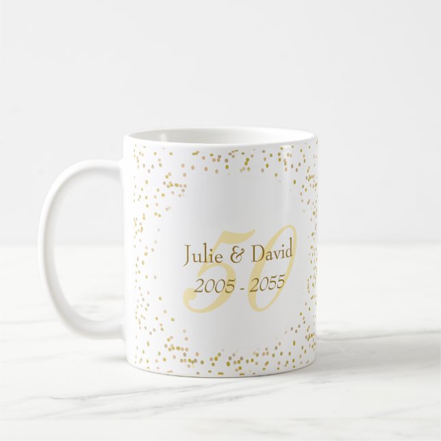 Mug 50e anniversaire de Mariage Gold Dust Confetti (Gauche)