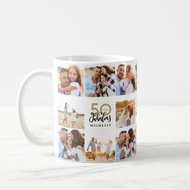 Mug 50e anniversaire d'or noir collage photo chic (Gauche)