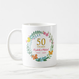 Mug 50e anniversaire du Mariage couronne de fleurs dor