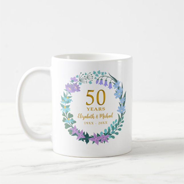 Mug 50e anniversaire du Mariage Golden Bluebells Wreat (Gauche)