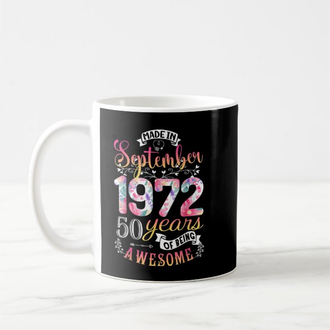 Mug 50e anniversaire Fleurs Cadeau pour les femmes née (Gauche)