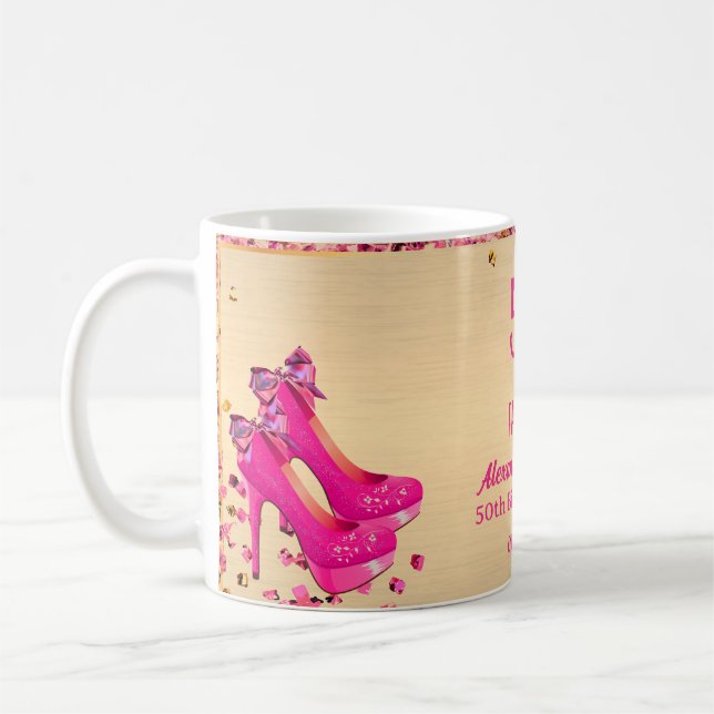 Mug 50e Anniversaire haute talons or rose glam (Gauche)