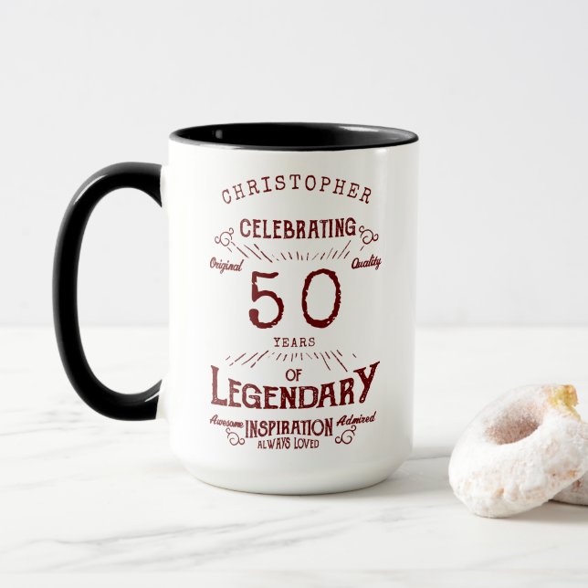 Mug 50e anniversaire Légendaire Nom Vintage Légende ro (Avec donut)