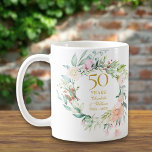 Mug 50e anniversaire Mariage Rose aquarelle Garland<br><div class="desc">Doté d'une délicate guirlande florale d'aquarelle,  cette chic tasse d'anniversaire du 50e mariage botanique peut être personnalisée avec vos informations spéciales d'anniversaire d'or dans une élégante typographie dorée. Conçu par Thisisnotme©</div>