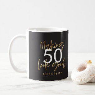 Mug 50e anniversaire noir et or simple élégant moderne