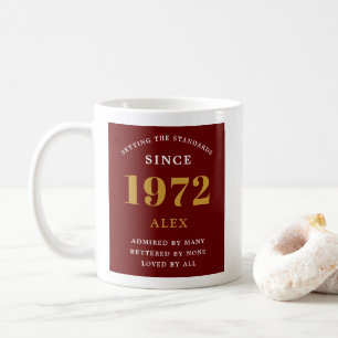 Mug 50e anniversaire Nom 1972 Red Gold Elegant Chic