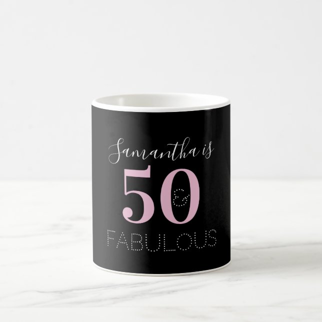 Mug 50e anniversaire Personnalisé noir rose (Centre)