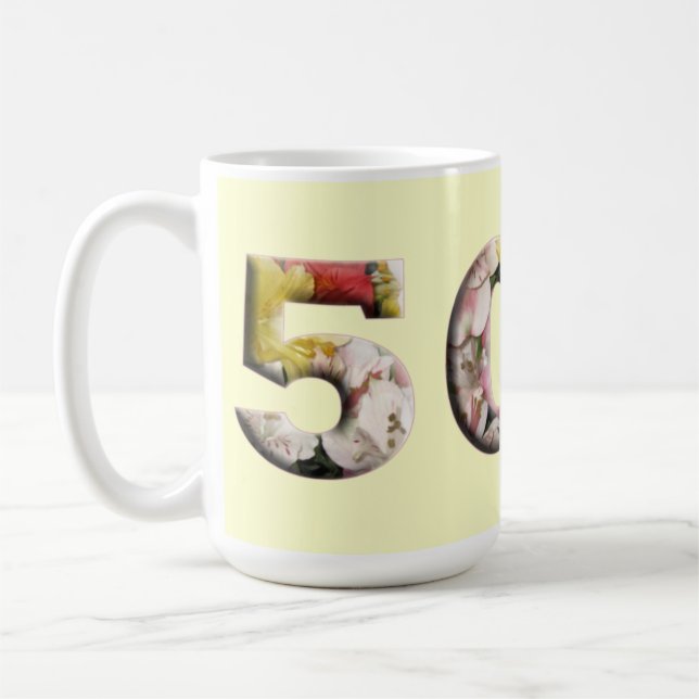 Mug 50e étape Conception florale Boue personnalisable (Gauche)