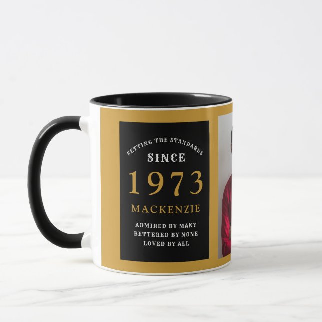 Mug 50th Birthday 1973 Black Gold Ajouter Nom Photo (Gauche)