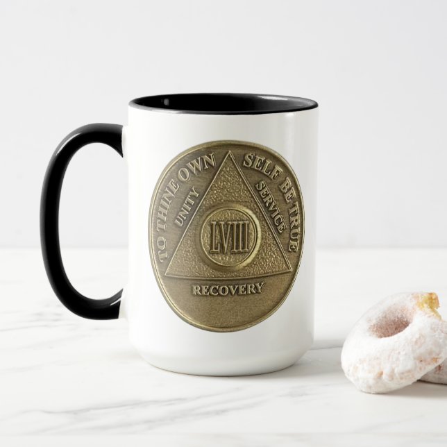 Mug 58 ans NOM PERSONNALISÉ Sober Coin Anniversaire (Avec donut)