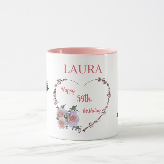 Mug 59e anniversaire de la jolie florale rose (Centre)
