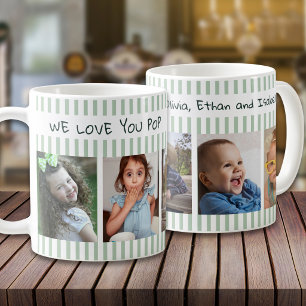 Mug 5 Collage Photo On aime ton Papi Vert sauge Rayé